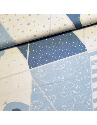 Tissu, Popeline de Coton Kit Fanions Bébé, Tons de Bleu, Laize 150 cm, 100% Coton 115g/m²