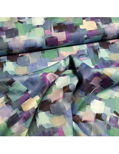 Tissu, Crêpe Imprimé Pixels, Bleu Multicolore, Laize 150 cm, 100% Polyester 2