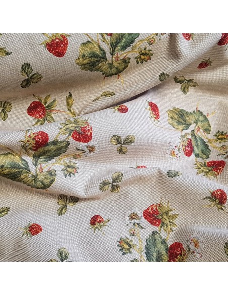 Tissu, Demi Natté Aspect Lin, Fraises Multicolores, Laize 140 cm, Coton Polyester 200g/m²