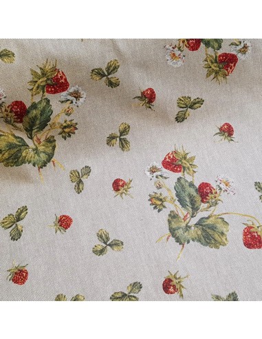 Tissu, Demi Natté Aspect Lin, Fraises Multicolores, Laize 140 cm, Coton Polyester 200g/m²