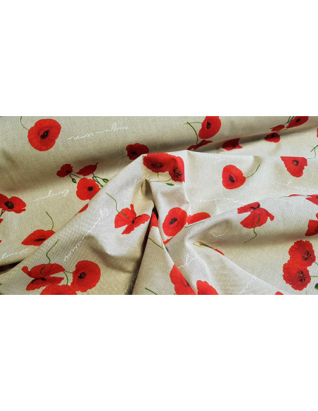Demi-natté, aspect lin, coquelicots