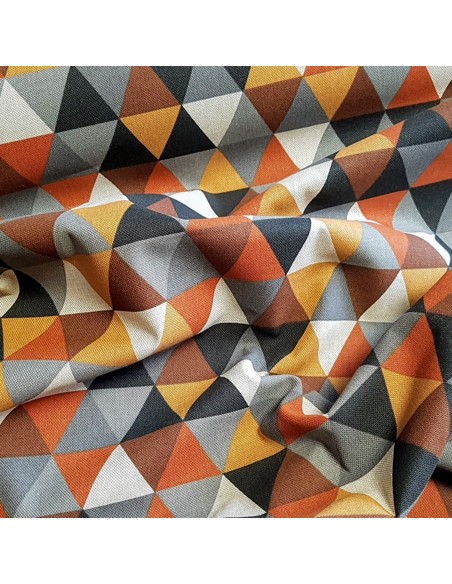 Tissu, Aspect Lin Triangles, Rouille, Laize 140 cm, 80% Coton 20% Polyester 200g/m²