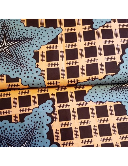 Tissu, Wax Motifs Africains, Saumon, Laize 110 cm, 100% Coton