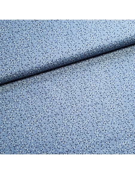 Tissu, Popeline de Coton à Pois, Bleu Jeans, Laize 150 cm, 100% Coton