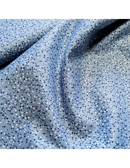 Tissu, Popeline de Coton à Pois, Bleu Jeans, Laize 150 cm, 100% Coton