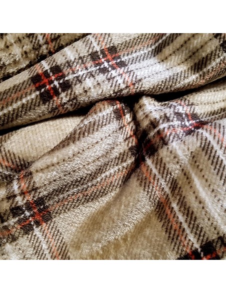 Tissu, Polaire Doudou Carreaux, Taupe, Laize 150 cm, 100% Polyester