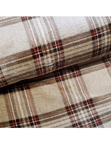 Tissu, Polaire Doudou Carreaux, Taupe, Laize 150 cm, 100% Polyester