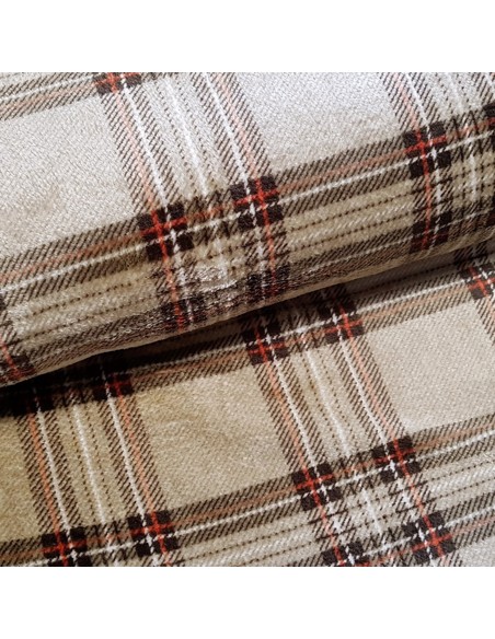 Tissu, Polaire Doudou Carreaux, Taupe, Laize 150 cm, 100% Polyester