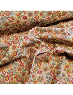 Tissu, Aspect Lin Fleuri, Multicolore, Laize 140 cm, 80% Coton 20% Polyester 200g/m² 2
