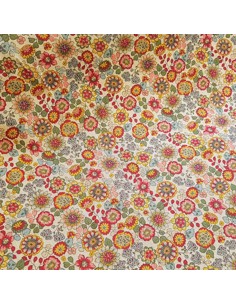 Tissu, Aspect Lin Fleuri, Multicolore, Laize 140 cm, 80% Coton 20% Polyester 200g/m²