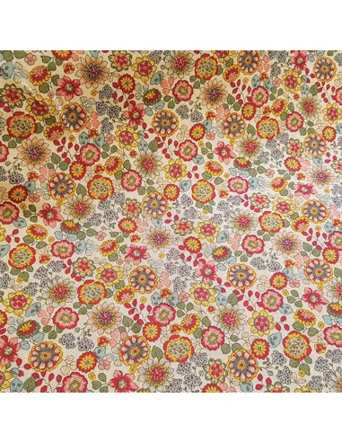 Tissu, Aspect Lin Fleuri, Multicolore, Laize 140 cm, 80% Coton 20% Polyester 200g/m²