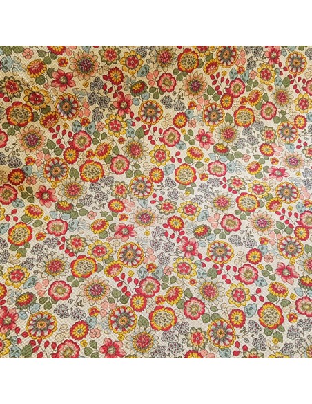 Tissu, Aspect Lin Fleuri, Multicolore, Laize 140 cm, 80% Coton 20% Polyester 200g/m²