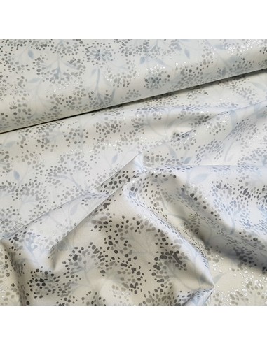 Tissu, Patchwork Petites Fleurs, Blanc et Argenté, Laize 112 cm, 100% Coton