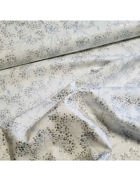 Tissu, Patchwork Petites Fleurs, Blanc et Argenté, Laize 112 cm, 100% Coton