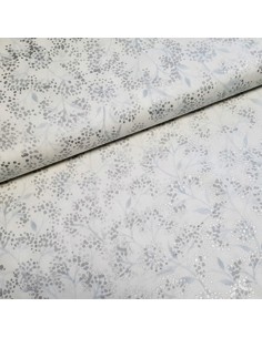 Tissu, Patchwork Petites Fleurs, Blanc et Argenté, Laize 112 cm, 100% Coton