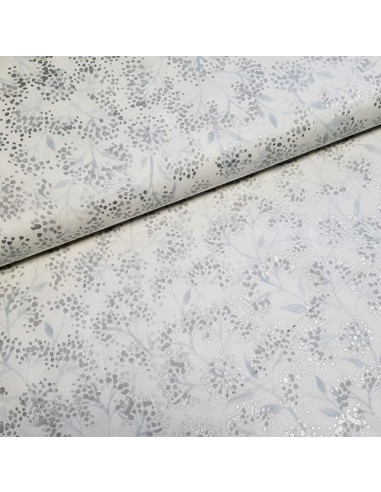 Tissu, Patchwork Petites Fleurs, Blanc et Argenté, Laize 112 cm, 100% Coton