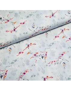 Tissu, Popeline de Coton Imprimée Olaf, Multicolore, Laize 150 cm, 100% Coton