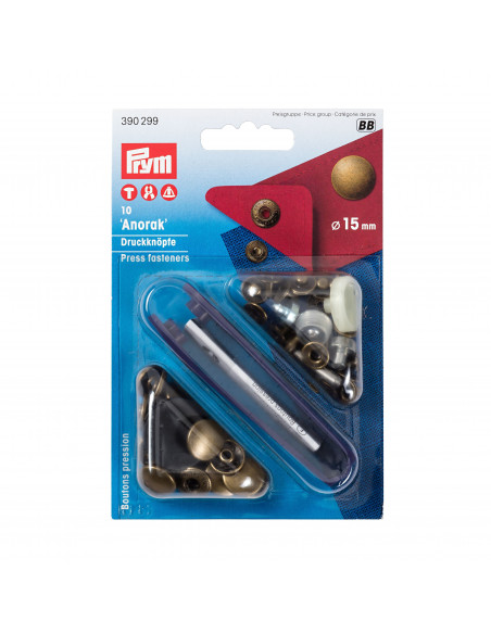 Bouton pression sans couture Anorak, 15mm, laiton antique