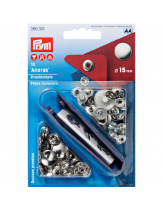 Bouton pression sans couture Anorak, 15mm, argent