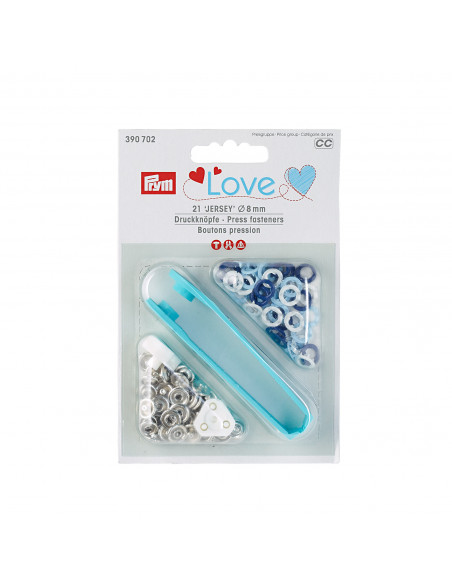 Prym love boutons pression jersey color bleu blanc