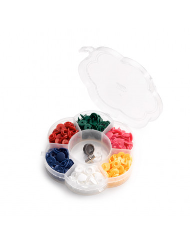 Boutons pression « Color Snaps Mini » boîte 12 x 6 couleurs, jeu d'outils inclus