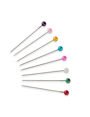 Épingles tête de perle 0,58 x 40 mm, couleurs assorties, carte avec boîte