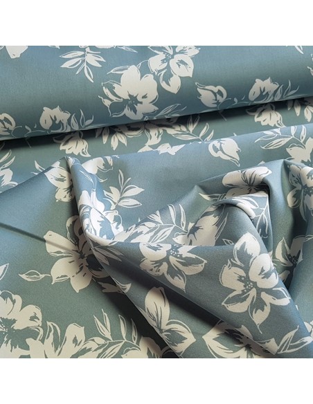 Tissu, Satin de Coton Stretch Fleuri, Multicolore, Laize 145 cm, 95% Coton 5% Spandex 275g/m²