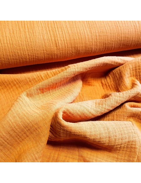 Tissu, Double Gaze Unie, Orange Bio, Laize 132 cm, 100% Coton 162g/m²