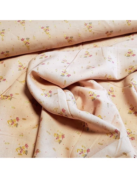 Tissu, Viscose Fleuri Lurex, Vieux Rose, Laize 145 cm, 90% Viscose 10% Lurex 167g/m²
