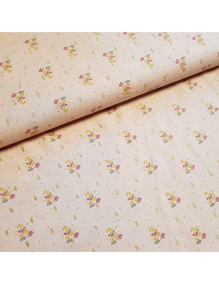 Tissu, Viscose Fleuri Lurex, Vieux Rose, Laize 145 cm, 90% Viscose 10% Lurex 167g/m²