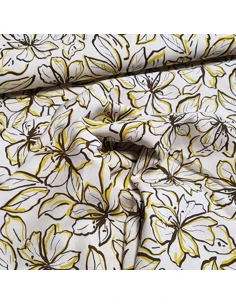 Tissu, Lin-Viscose Fleuri, Fond Beige, Laize 135 cm, 85% Viscose 15% Lin 2
