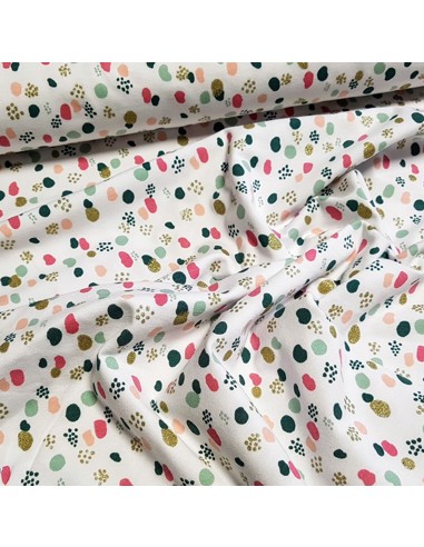 Tissu, Jersey de Coton, Points Scintillants Blanc, Laize 150 cm, Coton Stretch Oeko-Tex