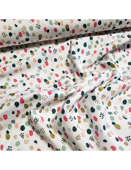Tissu, Jersey de Coton, Points Scintillants Blanc, Laize 150 cm, Coton Stretch Oeko-Tex