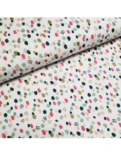 Tissu, Jersey de Coton, Points Scintillants Blanc, Laize 150 cm, Coton Stretch Oeko-Tex