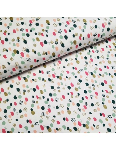 Tissu, Jersey de Coton, Points Scintillants Blanc, Laize 150 cm, Coton Stretch Oeko-Tex