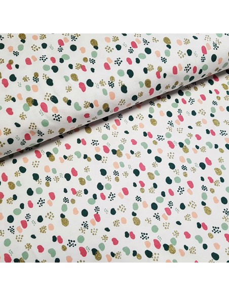 Tissu, Jersey de Coton, Points Scintillants Blanc, Laize 150 cm, Coton Stretch Oeko-Tex