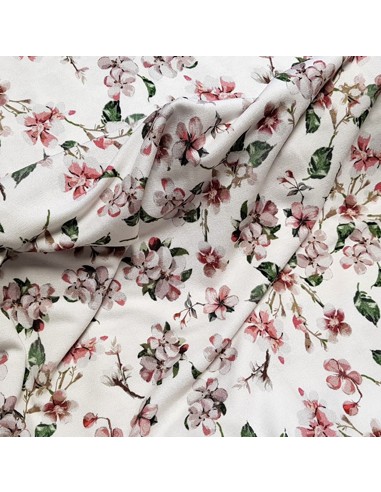 Tissu, Jersey Fleuri, Fond Blanc, Laize 140 cm, Viscose Stretch Oeko-Tex