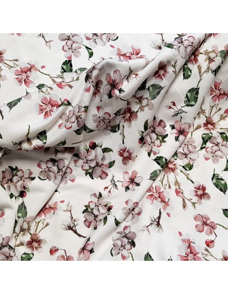 Tissu, Jersey Fleuri, Fond Blanc, Laize 140 cm, Viscose Stretch Oeko-Tex