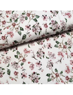 Tissu, Jersey Fleuri, Fond Blanc, Laize 140 cm, Viscose Stretch Oeko-Tex