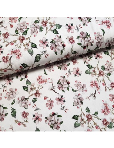 Tissu, Jersey Fleuri, Fond Blanc, Laize 140 cm, Viscose Stretch Oeko-Tex