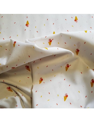 Tissu, Popeline de Coton Sorbets Lurex, Blanc Multicolore, Laize 150 cm, 100% Coton 130g/m²