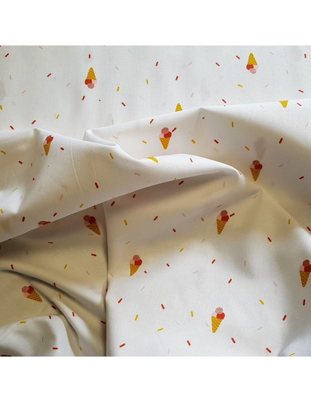 Tissu, Popeline de Coton Sorbets Lurex, Blanc Multicolore, Laize 150 cm, 100% Coton 130g/m²