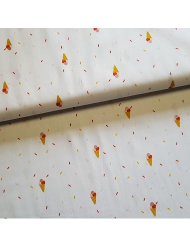 Tissu, Popeline de Coton Sorbets Lurex, Blanc Multicolore, Laize 150 cm, 100% Coton 130g/m²