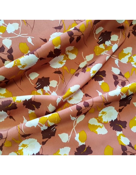 Tissu, Microfibre Fleurie, Vieux Rose, Laize 144 cm, 100% Polyester 204.5g/m²