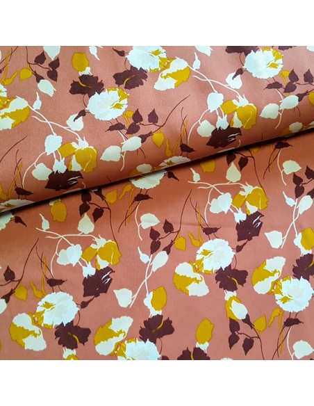 Tissu, Microfibre Fleurie, Vieux Rose, Laize 144 cm, 100% Polyester 204.5g/m²