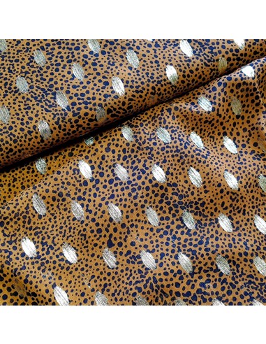 Tissu, Mousseline, Marron Léopard & Pois Dorés, Laize 150 cm, 100% Polyester