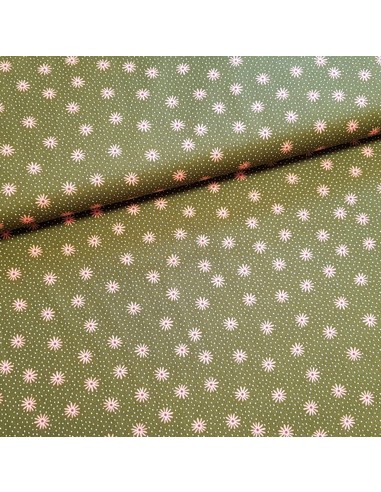 Tissu, Popeline de Coton Fleurie, Vert Kaki, Laize 150 cm, 100% Coton 195g/m²