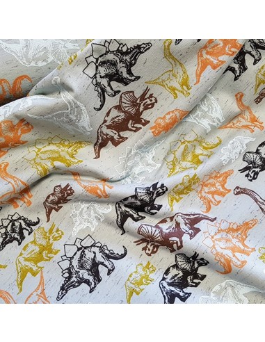 Tissu, Jersey de Coton Imprimé Dinosaures, Kaki Clair Aventures, Laize 145 cm, Coton Stretch Oeko-Tex