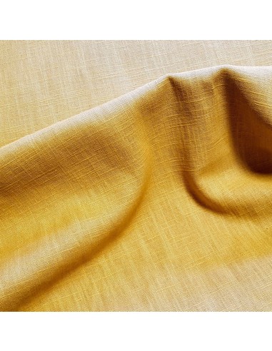 Tissu, Lin Lavé Uni, Jaune Moutarde, Laize 140 cm, 100% Lin