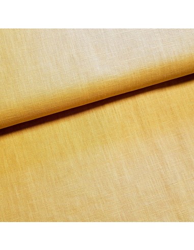 Tissu, Lin Lavé Uni, Jaune Moutarde, Laize 140 cm, 100% Lin